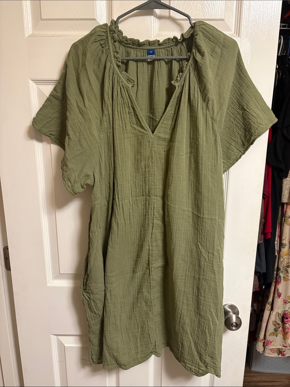 Old Navy Olive Green Gauze V-Neck Mini Dress